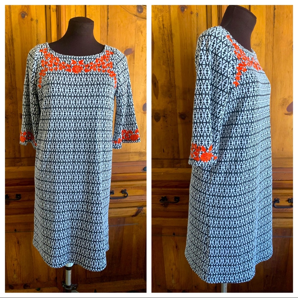 THML Embroidered Geo Work Dress Shift S